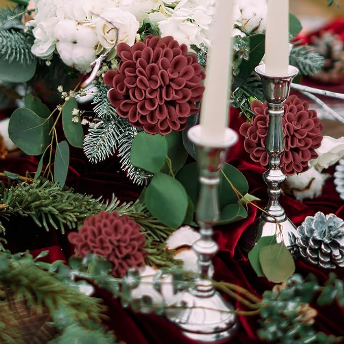 Artificial Flowers, 100pcs Realistic Artificial Rose for DIY Wedding Bouquets Centerpieces Arrangements, Red Dahlia Flowers with Stem for Bridal Shower Party Home Decorations