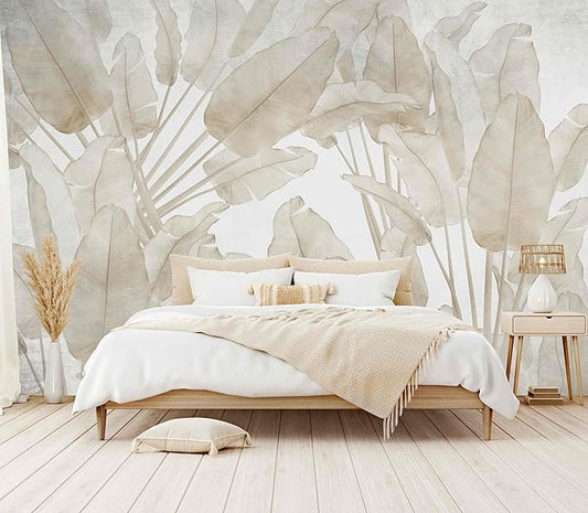 WFBHUA-Beige Banana Leaf Wallpaper Peel and Stick Tropical Self-Adhesive Wall Mural for Living Room Bedroom 137"x100"