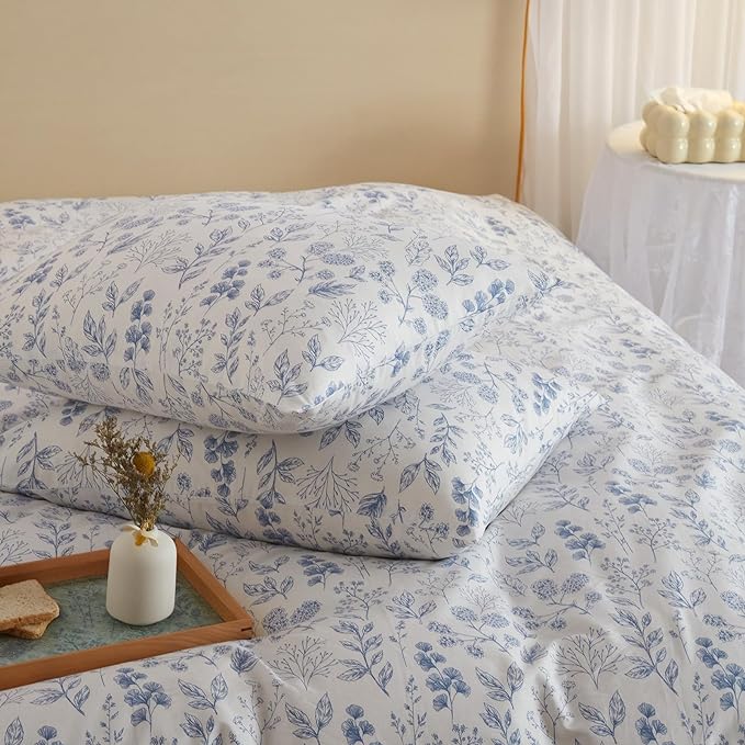 HighBuy Blue Floral Comforter Set Twin XL White Botanical Bedding Comforter Set Twin XL Bed Soft Cottagecore Blue Flowers Coquette Bedding Set Aesthetic Boho Comforter with 2 Pillowcase