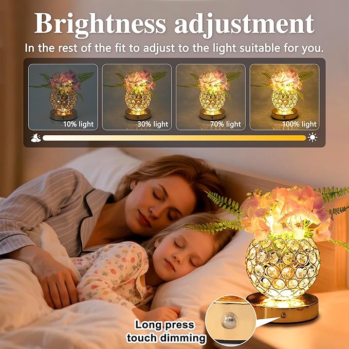 Pink Artificial Hydrangea Flower Lamp, 3 Color Dimmable Touch Control Night Light, Christmas Birthday Gifts for Women, Artificial Hydrangea Flower Table Lamp Decor for Bedroom Bar Coffee Shop Wedding