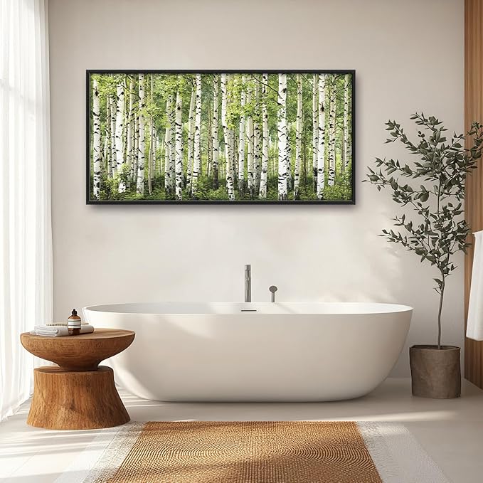 Extra Large Birch Tree Framed Wall Art for Living Room,Oversized Green Aspen Trees Forest Pictures Wall Decor,Canvas Print Painting Modern Artwork Bedroom Office Bathroom 60L x 30W