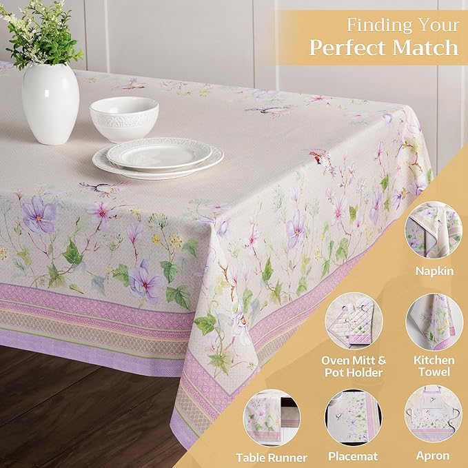 Maison d' Hermine Table Cloth Rectangle Table 100% Cotton 70 x 120 Inches Tablecloth Reusable Decorative for Dining Room, Farmhouse, Home, Party, Festive & Wedding Spring Summer - Magnolia Mornings