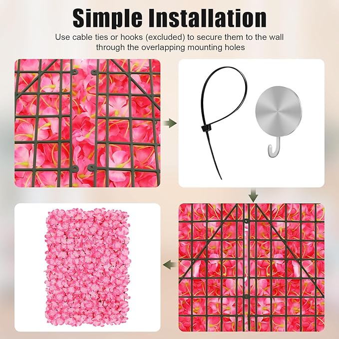 Flower Wall Panels, 10Pcs Artificial Flower Wall 3D Flower Wall Backdrop Pink Silk Rose Floral Decorative Faux Flower Wall Background for Wedding Home (Pink,15.7 * 23.6 in)