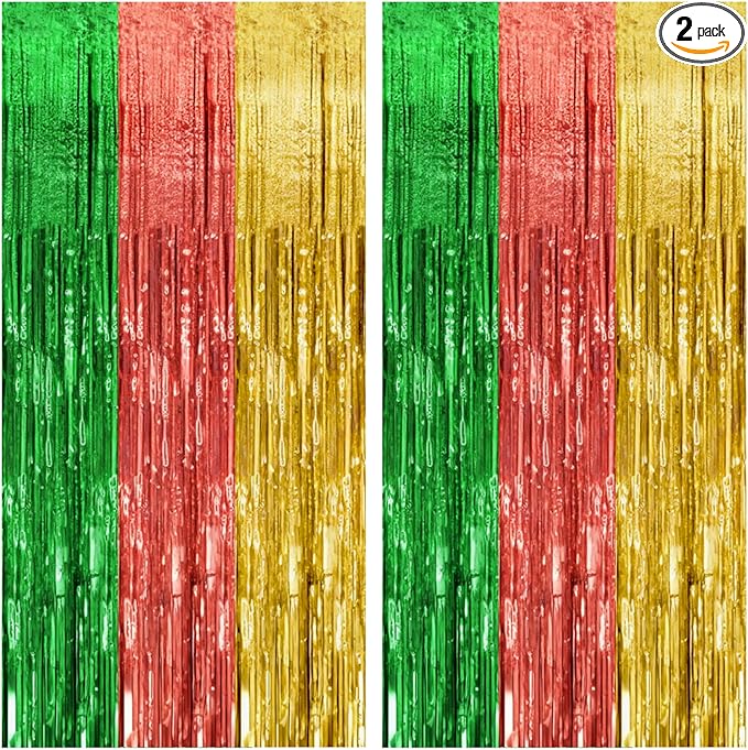 2 Pack Hawaii Party Backdrop Decorations Vibrant Summer Streamers Foil Fringe Curtains Metallic Tinsel Backdrop for Birthday Graduation Baby Shower Christmas Beach Holiday Party Decors