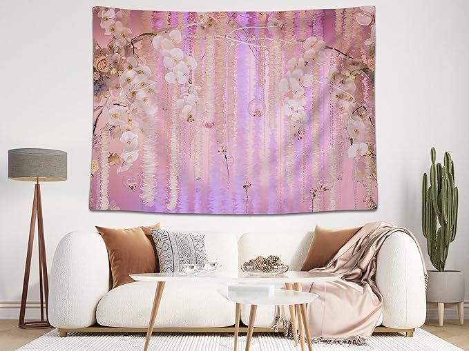 10x8ft Pink Floral Orchid Rose Backdrop Wedding Party Decoration Romantic Flower Wall Hanging Drapes Photo Booth Background for Birthday Baby Shower Engagement Anniversary Bridal Shower