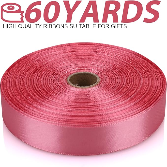 7/8 Inch 60 Yards Rose Gold Satin Craft Ribbon-Single Face Polyester Ribbon for Handmade Roses,Gift Wrapping,Timeless Flower,Bouquets,Wedding and Party Decoration