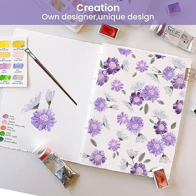 Softan Puple Floral Twin Sheet Set, 3-Piece Microfiber Printed Fitted Sheet with 15" Deep Pockets & Non-Slip Straps, White Flower Patterned Single Bedding Sheets & Pillowcase Set
