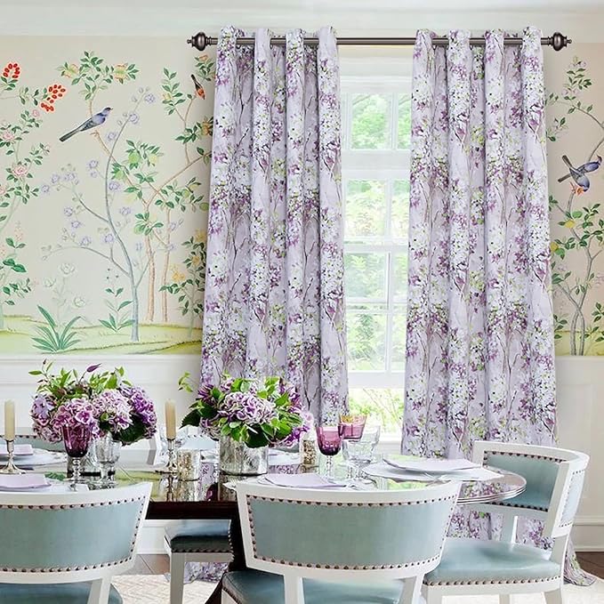 MYSKY HOME Purple Curtains 95 inch Length 2 Panels, Floral Curtains for Bedroom/Living Room Drapes, Vintage Elegant Grommet Window Treatments
