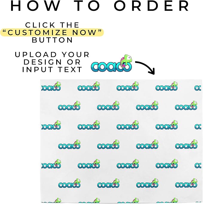COACO Personalized Tissue Paper, Your Custom Design, Logo, or Text, Great for Holiday or Special Occasion, Small Business Packaging or Gift Wrapping, 30, 50, or 100 Count, White (18"x10")