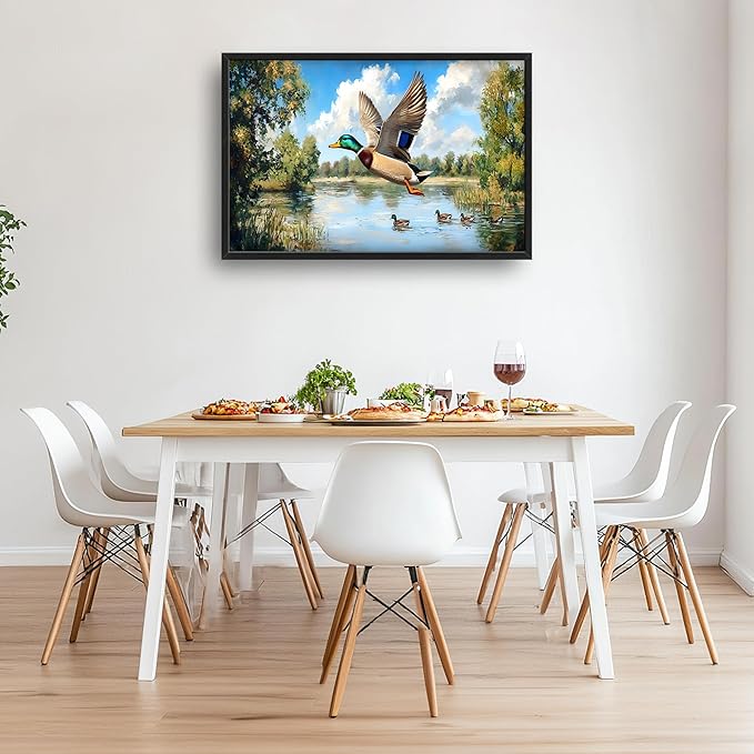 Farmhouse Duck Large Wall Art Framed Rustic Wall Decor for Living Room Lake Duck Hunting Pictures Oversized Canvas Print Painting Modern Extra Large Framed Artwork for Bedroom Office 36"x24"