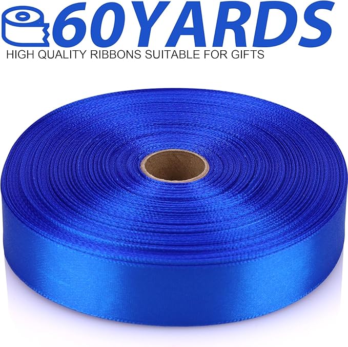 7/8 Inch 60 Yards Blue Satin Craft Ribbon-Single Face Polyester Ribbon for Handmade Roses,Gift Wrapping,Timeless Flower,Bouquets,Wedding and Party Decoration