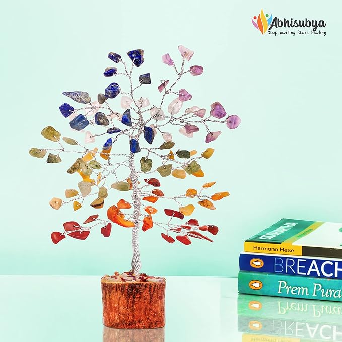 Crystal Tree for Positive Energy - 7 Chakra Tree - Feng Shui Decor - Artificial Tree - Chakra Decor - Reiki Tree Spiritual Decor - Home Office Décor