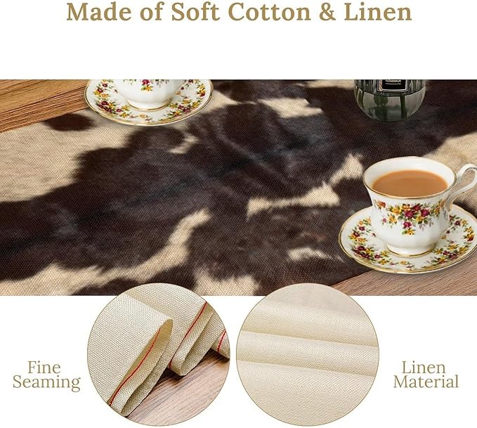 Cow Print Table Runner, Cowhide Print Western Style Table Runner Country Farmhouse Cottage Cow Patten Table Decoration for Home Kitchen Dining, 13x90 Inch