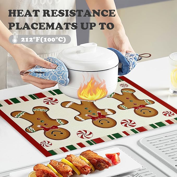 Christmas Placemats Set of 4 Christmas Candy Place Mats Washable Table Dinner Mats Linen Table Mats for Kitchen Dining Party Home Kitchen Decor 12x18 Inch