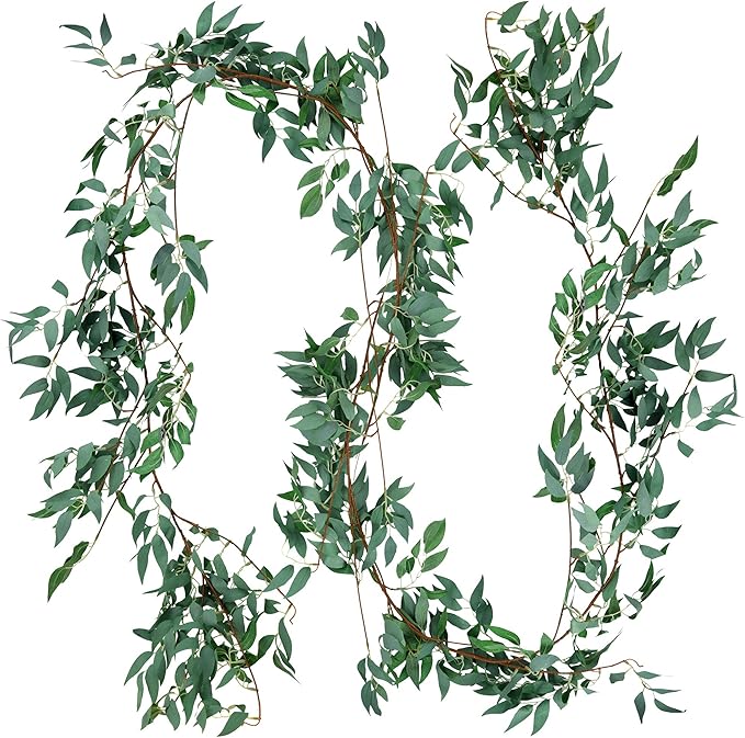 FiveSeasonStuff Hanging Rustic Willow Garlands, Bendable Artificial Greenery Vine Leaves for Wedding Home Decoration (2 pcs, 11.8 feet)