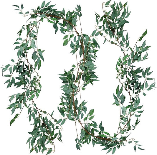 FiveSeasonStuff Hanging Rustic Willow Garlands, Bendable Artificial Greenery Vine Leaves for Wedding Home Decoration (2 pcs, 11.8 feet)