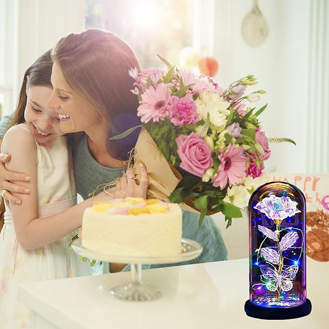 Womens Gifts for Christmas,Christmas Flowers Gifts for Women Mom Sister Grandma Wife Girlfriend, Rose Gifts for Mom,Xmas Gifts Her,Glass Flowers Light Up Rose for Women Gold