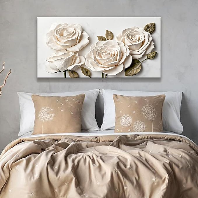 Suconvng Canvas Art Wall Decor Modern Minimalist Home Wall Decor Flower Paintings White Wall Art Prints Floral Wall Art Pictures For Bedroom Kitchen Office 20"×40"