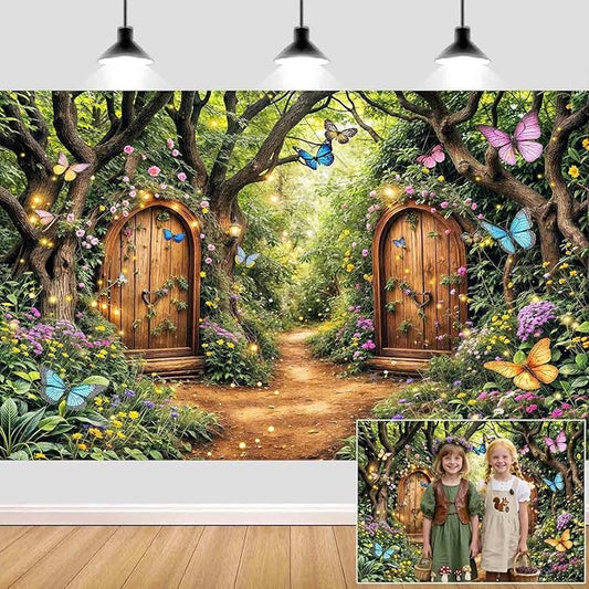20X10ft Enchanted Forest Backdrop Fairy Tale Green Enchanted Garden Wonderland Floral Butterfly Photography Background for Kids Girl Baby Shower Birthday Party Decoration Banner Booth Props