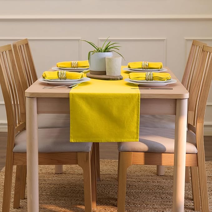 Encasa XO Table Runner 13x72 in Long | Cotton Canvas Fabric | Sunbeam Yellow Solid Color | for Dining Table Fall Decoration, Holiday & Christmas Festivals - Machine Washable