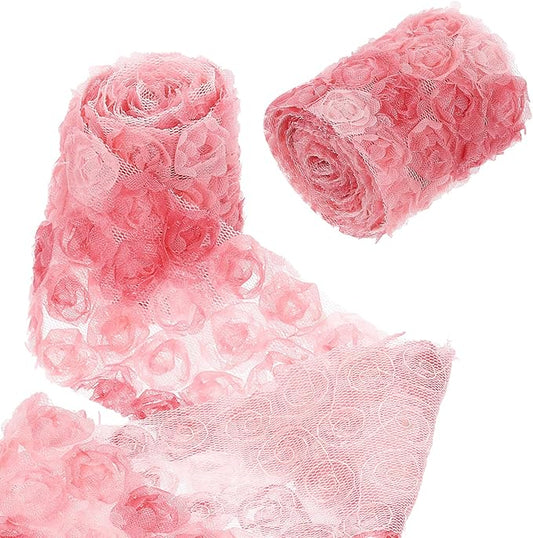 uxcell 2PCS Lace Trim Ribbon, 2.36 inch - 1 Yard 3D Rose Floral Embroidery Ribbons Edge Trimming for Sewing, Wedding Dress, DIY Crafts, Decoration Accessories, Color Red