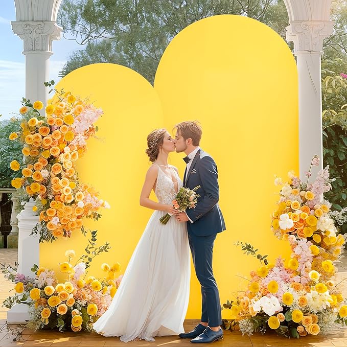 6.6FT Yellow Arch Backdrop Cover - Polyester Fitted Wedding Arch Stand Covers Round Top Chiara Arch Backdrop Cover for Birthday Party Banquet Photo Background Decoration
