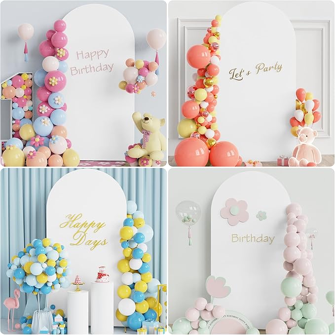 Putros 6.6ft Metal Arch Stand with Cover White Spandex Fitted Wedding Arch Cover and Round Top Chiara Backdrop Stand Set for Birthday Party Baby Shower Decoration