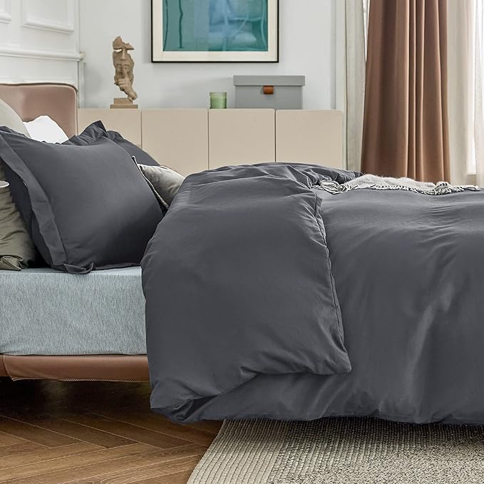 Bedsure Duvet Cover King Size - Soft Double Brushed Bedding Set for Kids & Adults, Zipper Closure, 3 Pieces, Includes 1 Duvet Cover (104"x90") & 2 Pillow Shams, NO Comforter, Dark