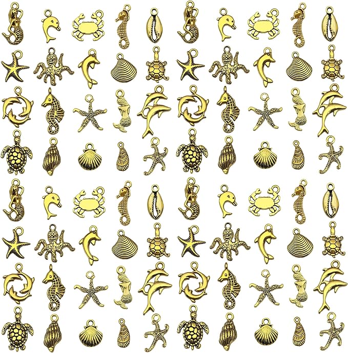 WOCRAFT 60pcs Antique Gold Ocean Bracelet Charms for Jewelry Making Sets DIY Necklace Bracelet Keychain Crafting Charms Kit Craft Supplies (SN882)