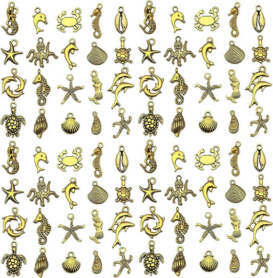 WOCRAFT 60pcs Antique Gold Ocean Bracelet Charms for Jewelry Making Sets DIY Necklace Bracelet Keychain Crafting Charms Kit Craft Supplies (SN882)