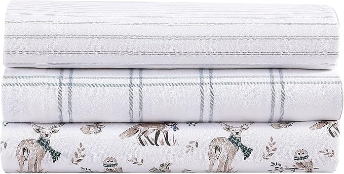 Eddie Bauer - Flannel Sheets Full Size, Anti-Pilling & Wrinkle Resistant Cotton, Touchably Soft for All-Season Comfort - Bed Sheets with Matching Pillowcases & Fitted Sheet (Westridge Plaid Blue)