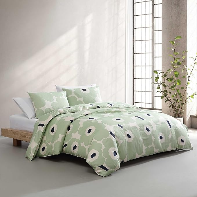 Marimekko - Full/Queen Duvet Cover Set, Super Soft Organic Bedding with Matching Shams, Floral Bedding Essentials, Oeko-Tex Certified (Unikko Green, Full/Queen)