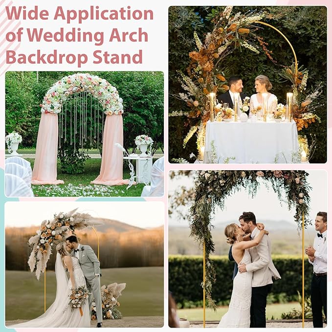 Tamodan 7.2 ft Arch Backdrop Stand, Gold Metal Wedding Arch Stand for Ceremony, Birthday Party, Bridal Baby Shower, Arch Stand for Floral, Balloon, Photo Booth Decorations