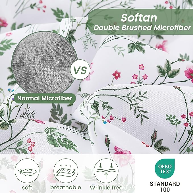 Softan Vintage Floral Twin Bed Sheets, Cozy Microfiber Flower Printed Sheets with 15" Deep Pocket Fitted Sheet & Non-Slip Straps, Patterned Botanical Wildflower Sheets & Pillowcase Set