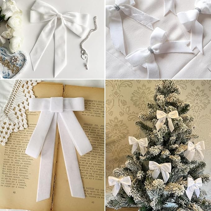 White Velvet Ribbon - 3/8 Inch x 10 Yards for Gift Wrapping, Crafts, Christmas Decor, Bow Making, Vintage Fabric