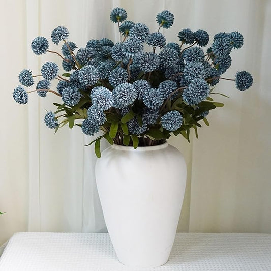 12 Stems Faux Kiku Flower Faux Silk Mini Chrysanth with Stems Bulk Fake Wedding Filler Flowers Pompon Mum Artificial Dusty Blue Flowers Ball for Floral Arrangements