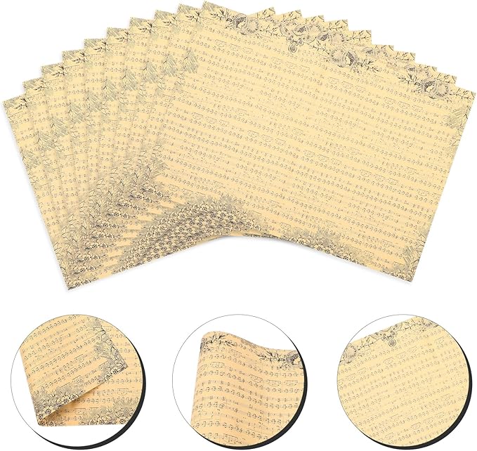 WRITWAA 20 Sheets Vintage Floral Wrapping Paper Bouquet Wraps with Musical Note Pattern Breathable Lightweight Kraft Paper for Wedding Packaging DIY Crafts Flower Decorations