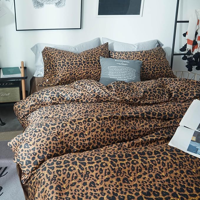 Leopard Print Twin XL Comforter Set 3 Pieces Animal Cheetah Printed Comforter with 2 Pillowcases Fluffy Soft Microfiber Bedding Set Farmhouse Leopard Comforter Set Boho Bed Comforter Twin XL Size