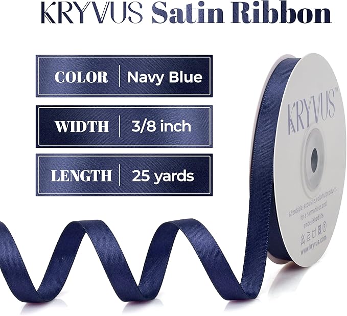 Navy Blue Satin Ribbon, Double Faced 3/8 Inch X 25 Yards, Premium Polyester Satin Ribbon for Gift Wrapping, Crafts, Wedding Decor