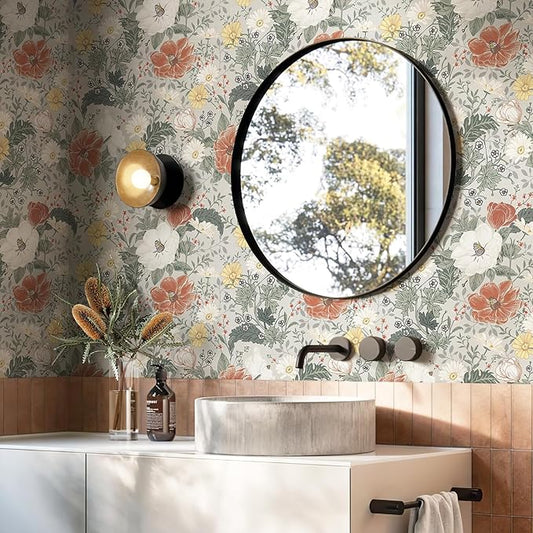 Simon&Siff Vintage Wallpaper Peel and Stick Modern Floral Wall Paper Farmhouse Botanical Contact Paper Removable Renter Friendly Wallpaper for Cabinets Countertop Wall 400" x 17.3"