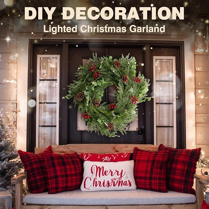 2PCS 6FT Christmas Decorations Cedar Garland, Realistic Soft Pine Wreath, Artificial Green Faux Cedar Pine Garland for Fireplace Mantle Indoor Outdoor Holiday Party Home Decor(2,6FT)