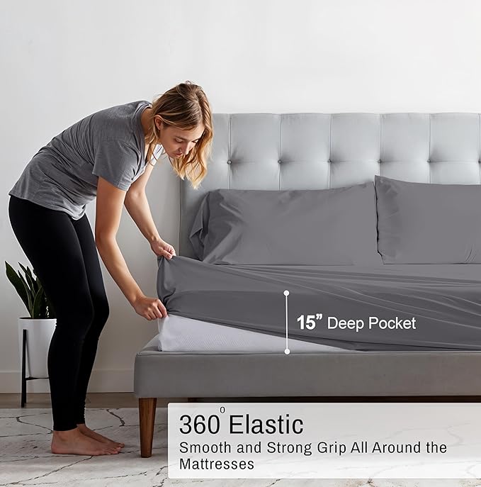 RUVANTI 100% Organic Cotton Sheets Full Size, Percale Weave, GOTS Certified, 4-Piece Set, Deep Pocket 15", Crisp & Breathable, Soft Durable Bedding, Sábanas Algodón Orgánico – Silver Filigree