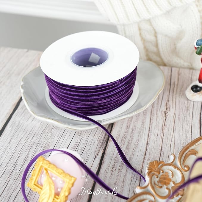 MAYREEL 1/8 Inch Purple Velvet Ribbon Thin Vintage Ribbon for Halloween Wedding Invitations Crafts Gift Wrapping Party Favor Boxes 50 Yards