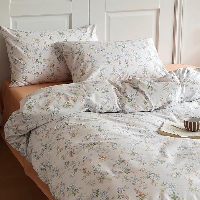 HighBuy Floral Comforter Set Queen Size 3 Piece Blue White Floral Comforter Bedding Sets for Girls Kids Aesthetic Flowers Comforter and 2 Pillowcases,French Style Bedding Sets for Bedroom