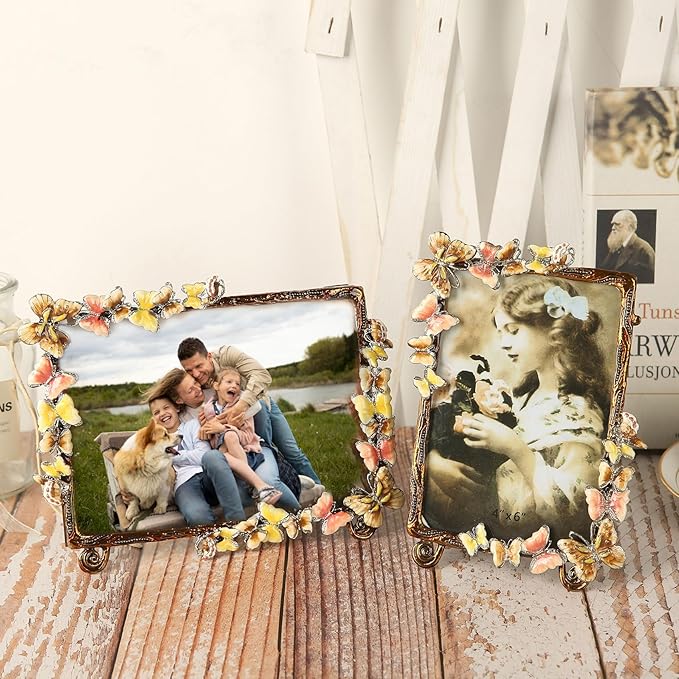 4x6 Vintage Picture Frame Decor Ornate Antique Photo Frames with Glass Front, Art Decor Tabletop Display, Butterfly Gifts for Women on Christmas Birthday, Horizontally & Vertically