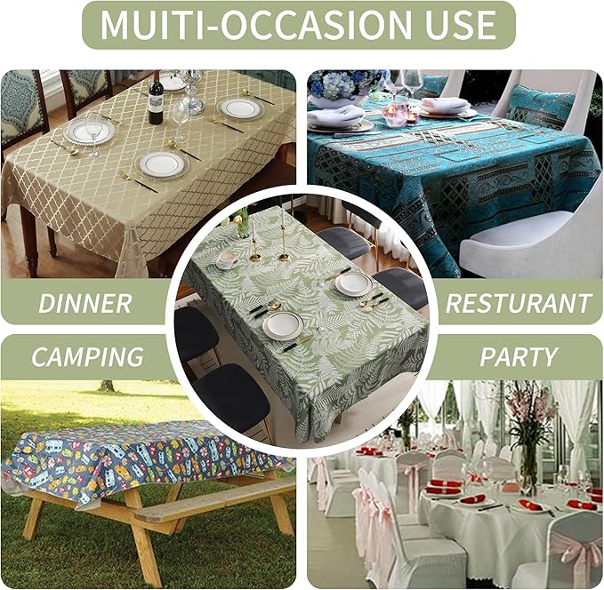 Rectangle Table Cloth,100% Waterproof Tablecloth Oil Proof Spill Proof Vinyl Table Cloth, Wipe Clean Plastic Table Cover for Dining, Camping, Indoor and Outdoor 52" x 70",Green Leaves