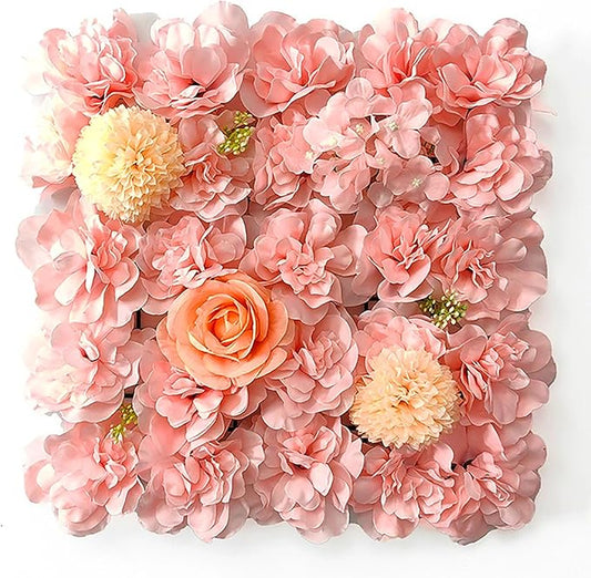 Flower Wall Backdrop, 12PCS 10.6"-15.7" Artificial Flower Wall Panel with Various Styles, 3D Floral Wall Decor for Wedding Photo Background Festive Party Home Decoration (H008, 15 * 15in)