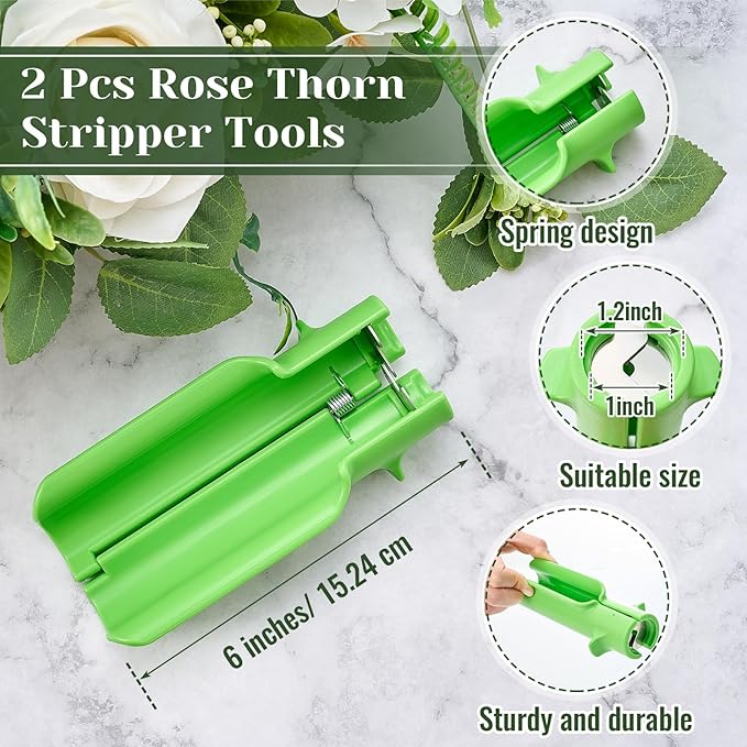 Lasnten 2 Pcs Rose Thorn Stripper Tool Thorn Remover for Roses Leaf Stripper Tool Flower Stem Cleaner Cutter to Removal Leaf for Home Flower Shop Gardening Floral Arrangement (Green)