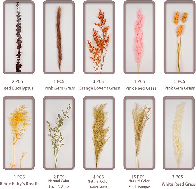 Warm Sunset Dried Flower Bouquet (No Vase) | 17'' Mini Floral Arrangement with Pampas, Baby's Breath, Eucalyptus & More Natural Dried Flowers – Home Wedding Decor Centerpiece