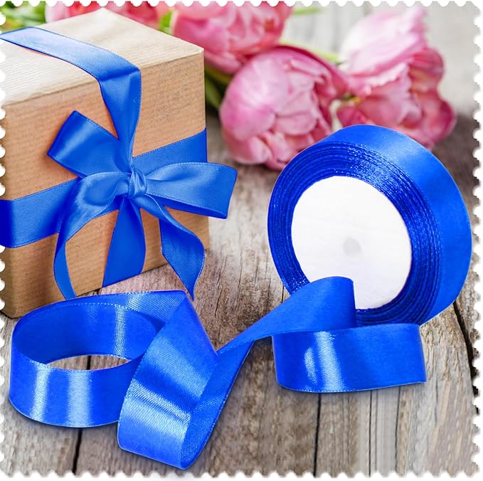 Luomorgo 1 Inch Royal Blue Satin Ribbon, 25 Yards Solid Color Ribbon, Fabric Ribbon for Gift Wrapping, Flower Bouquet, DIY Craft, Sewing, Wedding, Birthday Party Decorations